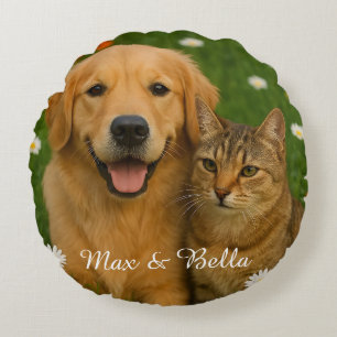 Custom PET Photo Schattige bloemontwerp voor huisd Rond Kussen