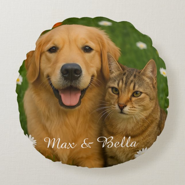 Custom PET Photo Schattige bloemontwerp voor huisd Rond Kussen (Voorkant)