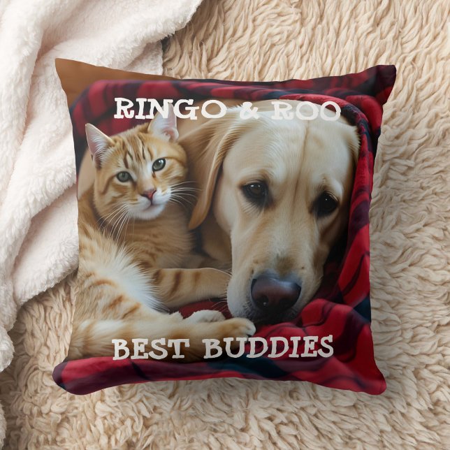 Custom Pet Pillow Best Buddies Cat Dog Names Gift  Kussen (Creator heeft geüpload)