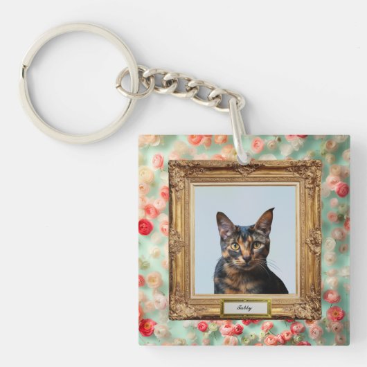 Custom Pet Portrait Key Holder – Cat in a Frame Sleutelhanger (voorkant)