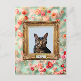 Custom Pet Portrait Postcard – Your Cat in a Frame Feestdagenkaart