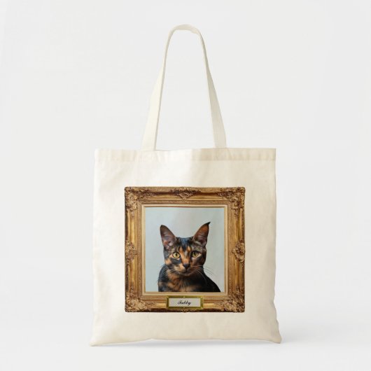 Custom Pet Portrait Tote – Your Cat in a Frame Bag (Voorkant)