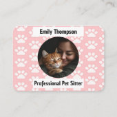Custom Pet Sitter Business Card – Pink Paw Print Visitekaartje (Voorkant)