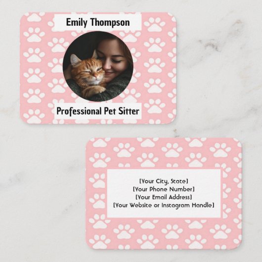 Custom Pet Sitter Business Card – Pink Paw Print Visitekaartje (Voorkant / Achterkant)