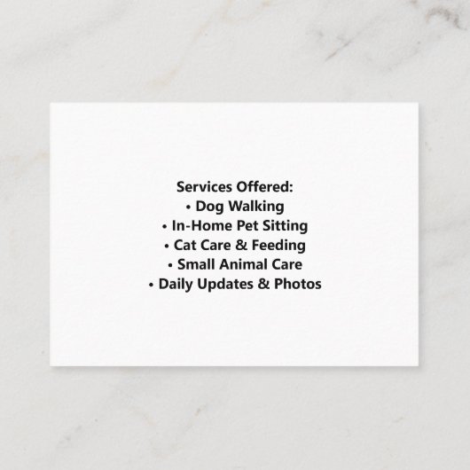 Custom Pet Sitter Business Card with Cute Cartoon  Visitekaartje (Achterkant)