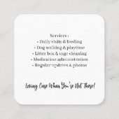 Custom Pet Sitter Business Card with Photo  Vierkante Visitekaartje (Achterkant)