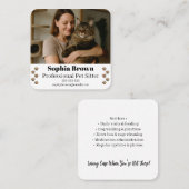 Custom Pet Sitter Business Card with Photo  Vierkante Visitekaartje (Voorkant / Achterkant)