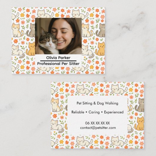 Custom Pet Sitter Business Card with Photo Visitekaartje (Voorkant / Achterkant)