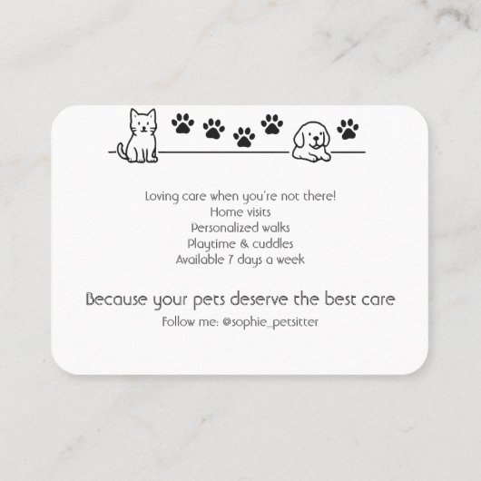 Custom Pet Sitter Business Card with Photo Visitekaartje (Achterkant)