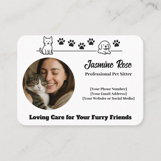 Custom Pet Sitter Business Card with Photo Visitekaartje (Voorkant)