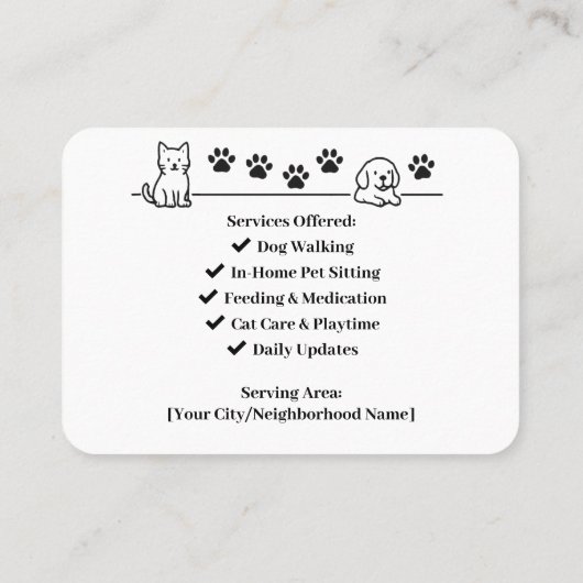 Custom Pet Sitter Business Card with Photo Visitekaartje (Achterkant)