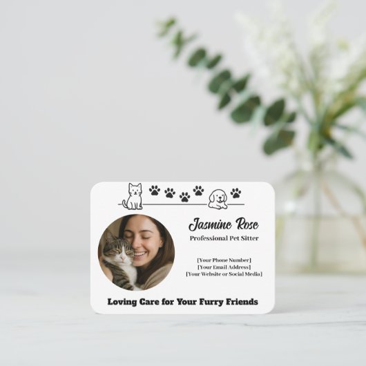 Custom Pet Sitter Business Card with Photo Visitekaartje (Staand voorkant)