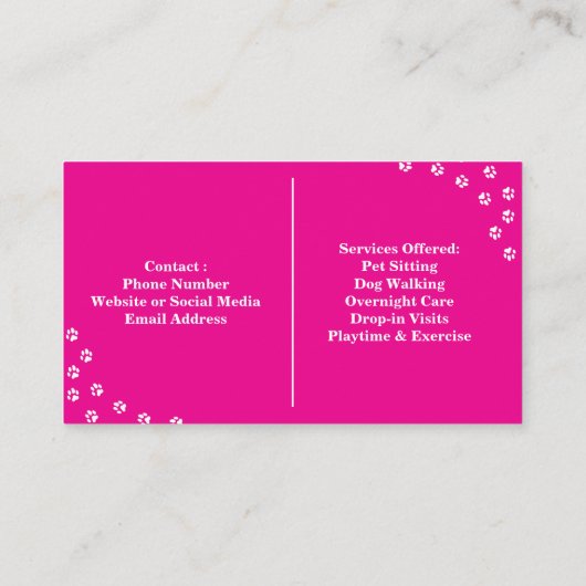 Custom Pet Sitter Visitekaartje met Foto (Achterkant)