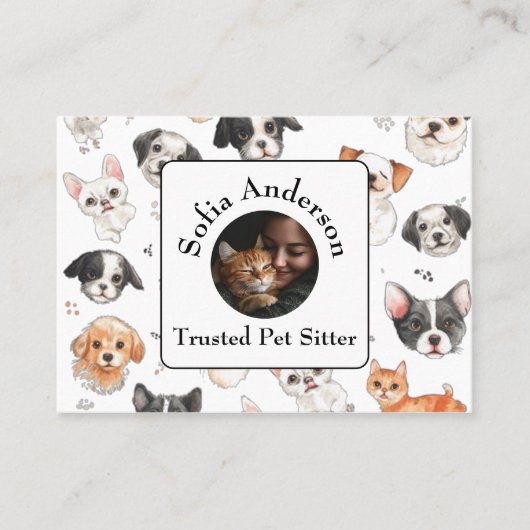Custom Pet Sitter Visitekaartje met Foto & Naam (Voorkant)