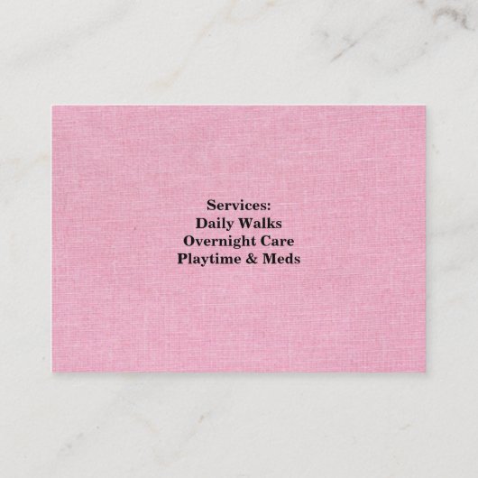 Custom Pet Sitter Visitekaartje – Zacht roze linne (Achterkant)