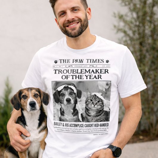 Custom Pet Troublemaker of the Year Dog Newspaper T-shirt