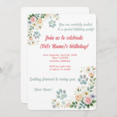 Custom Pet Verjaardag Uitnodiging | Aquarel Bloeme (Voorkant / Achterkant)