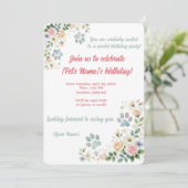 Custom Pet Verjaardag Uitnodiging | Aquarel Bloeme (Staand voorkant)