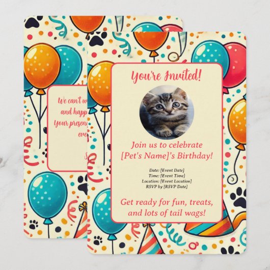 Custom Pet Verjaardag Uitnodiging Kaart – Geperson (Voorkant / Achterkant)