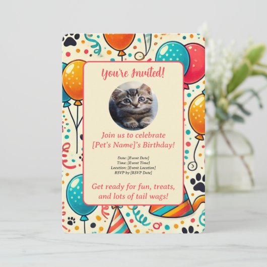 Custom Pet Verjaardag Uitnodiging Kaart – Geperson (Staand voorkant)
