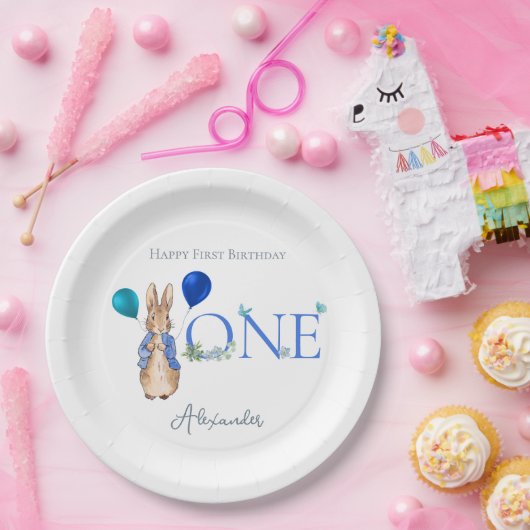 Custom Peter het konijn 1e Verjaardag Papieren Bordje (Feest)