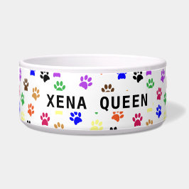 Custom Pet's Name Kleurrijke Paw Prints Keramisch  Voerbakje