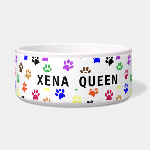 Custom Pet's Name Kleurrijke Paw Prints Keramisch  Voerbakje