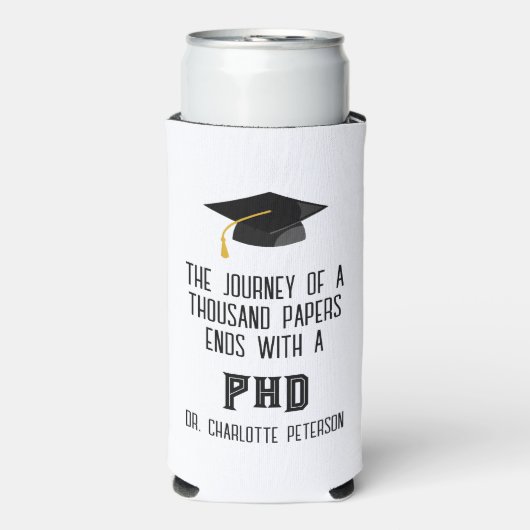 Custom PhD Doctoraat Afstudeerfeest Seltzer Blikjeskoeler (Seltzer Voorkant)