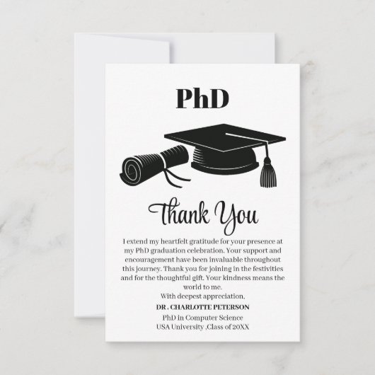 Custom PhD Graduation Party Bedankkaart (Voorkant)