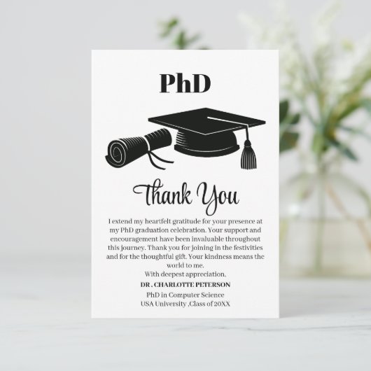 Custom PhD Graduation Party Bedankkaart (Staand voorkant)
