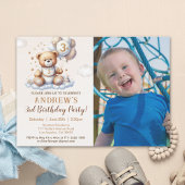 Custom Photo 3rd Birthday Invite – Bear on a Cloud Kaart