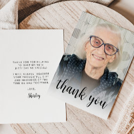 Custom Photo 90th Birthday Party Black Script Bedankkaart