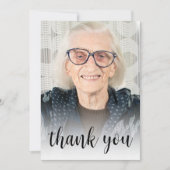 Custom Photo 90th Birthday Party Black Script Bedankkaart (Voorkant)