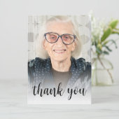 Custom Photo 90th Birthday Party Black Script Bedankkaart (Staand voorkant)