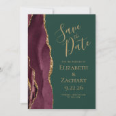 Custom Photo Agate Burgundy Green Save the Date Kaart (Voorkant)
