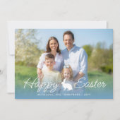 Custom Photo And Blue Gradient With Bunny Easter Kaart (Voorkant)