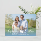 Custom Photo And Blue Gradient With Bunny Easter Kaart (Staand voorkant)