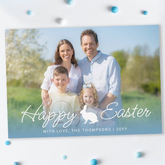 Custom Photo And Blue Gradient With Bunny Easter Kaart
