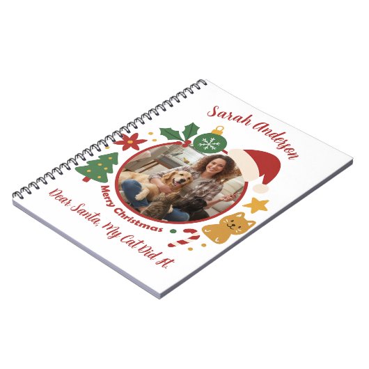 Custom Photo and Name Christmas Gift For Cat Lover Notitieboek (Linkerzijde)