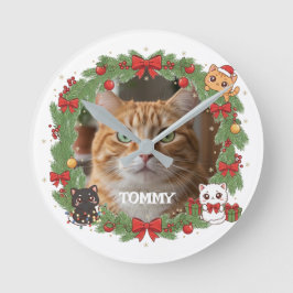 Custom Photo and Pet Name Christmas Ronde Klok