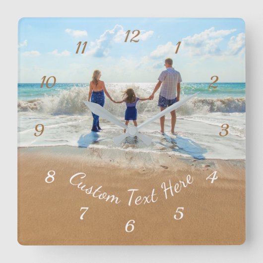 Custom Photo and Text Wall Clock - Family Design Vierkante Klok (Voorkant)