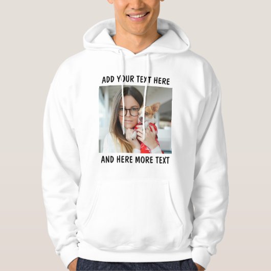 Custom Photo and Text White Hoodie (Voorkant)