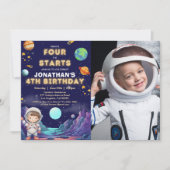 Custom Photo Astronaut 4th Birthday Boy Kaart (Voorkant)