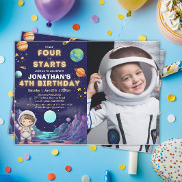 Custom Photo Astronaut 4th Birthday Boy Kaart