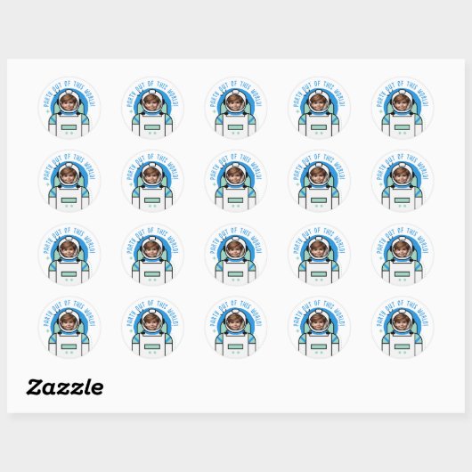 Custom Photo Astronaut Party Uit Deze Wereld Ronde Sticker (Vel)