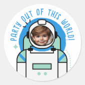 Custom Photo Astronaut Party Uit Deze Wereld Ronde Sticker (Voorkant)