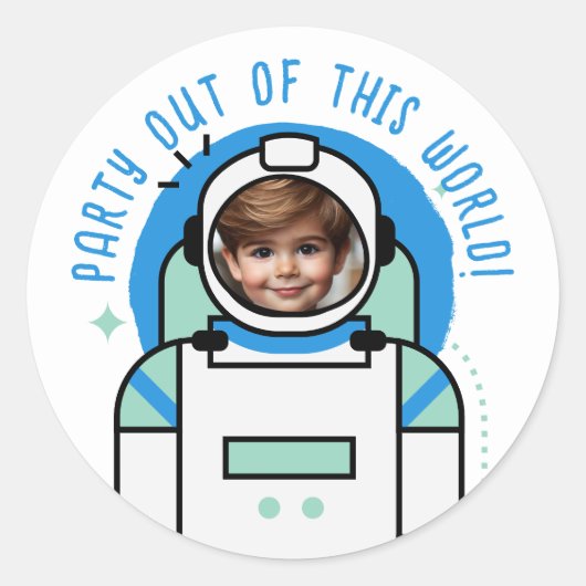 Custom Photo Astronaut Party Uit Deze Wereld Ronde Sticker (Voorkant)