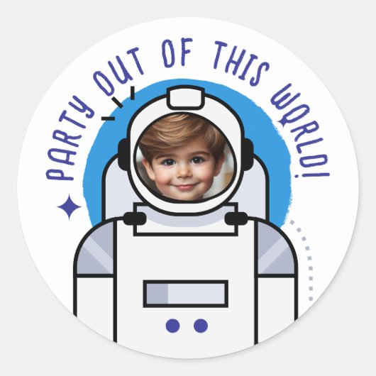 Custom Photo Astronaut Party Uit Deze Wereld Ronde Sticker (Voorkant)