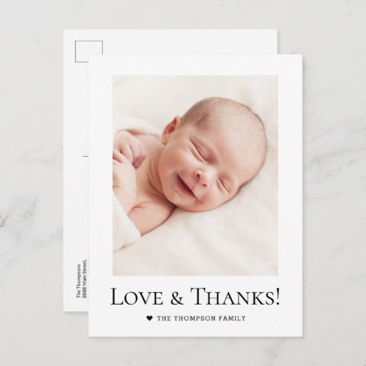 Custom photo Baby Shower Love and Thanks Briefkaart (Voorkant / Achterkant)