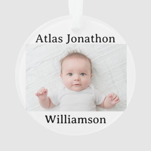 Custom Photo Baby's First Christmas YEAR Blue Bow  Ornament (achterkant)